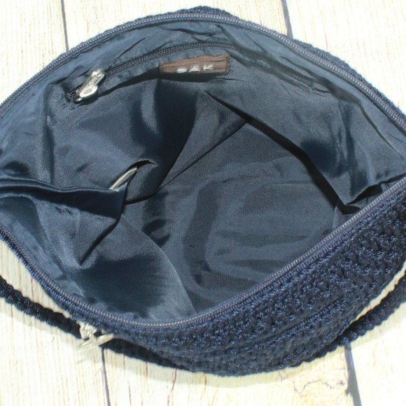 The Sak Blue Crochet Zipper Side Pocket Lined Tote Shoulder Handbag - Picture 3 of 9